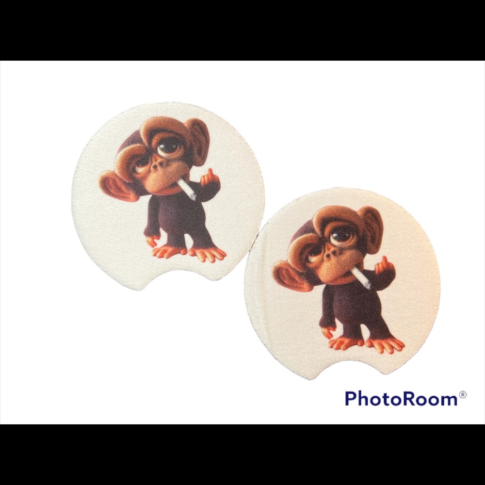 COPY - Monkey Smokin Set Of 2 Car Cup Coasters New